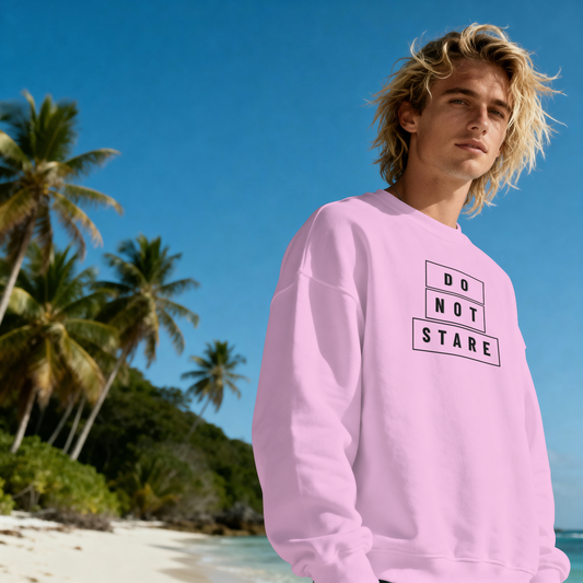 Too Late / Do Not Stare Pink Crewneck Sweatshirt – Bold Statement Graphic. Crewneck Sweatshirt | HONEY PANDYA