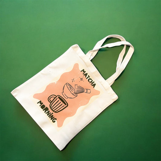 Matcha Morning Aesthetic Tote Bag – Cute Matcha Lover Reusable Canvas Bag