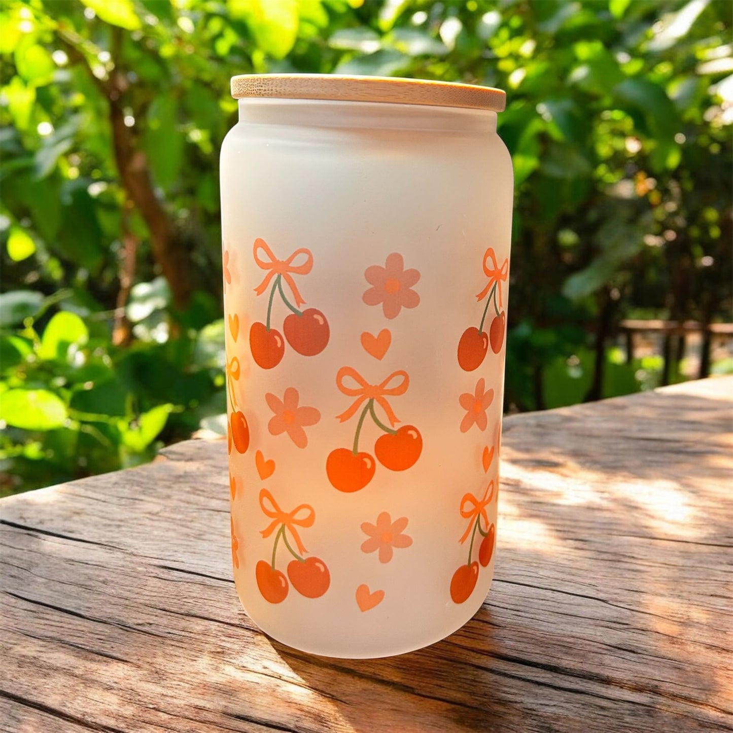 16oz Cute Cherry with Bow Tumbler with Bamboo Lid