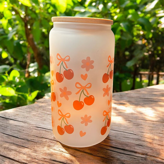 16oz Cute Cherry with Bow Tumbler with Bamboo Lid
