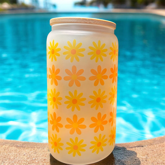 16oz Summer Bloom Yellow Daisy Floral Tumbler with Bamboo Lid